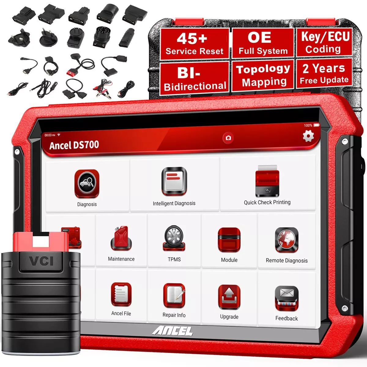 2024 ANCEL DS700 OBD2 сканер Bluetooth двунаправленный инструмент сканирования ECU кодирование