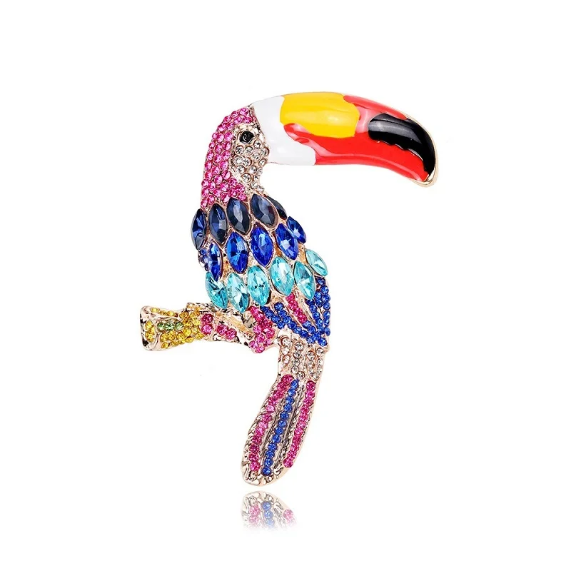 

Vintage Crystal Rhinestone Parrot Brooches For Women Colorful Luxury Crystal Animal Brooch Pins Jewelry Clothing Accessories