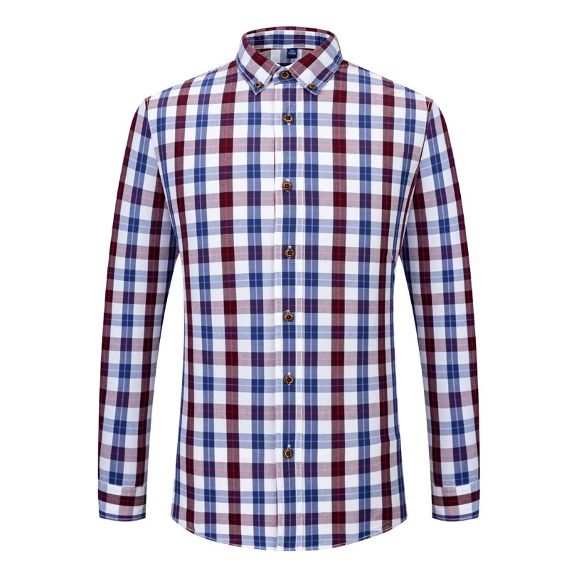 Men's Casual Plaid Striped Cotton Shirt Autumn Button-down Comfortable Soft Long Sleeve Standard-fit Checked Shirts Men Clothes