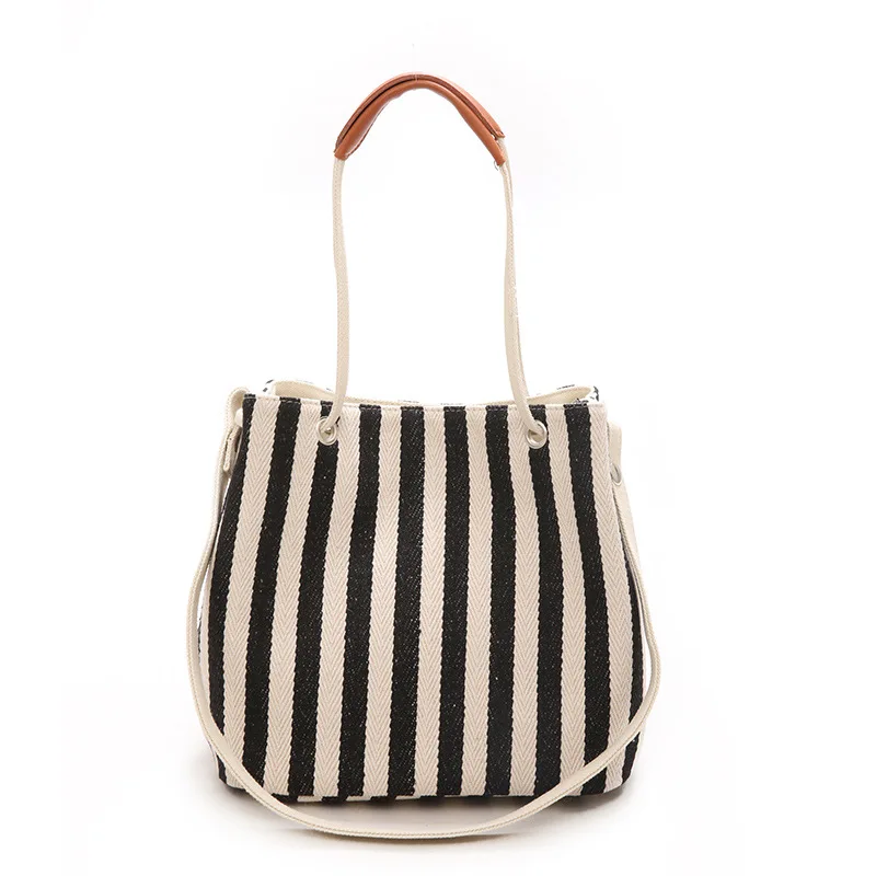

Ladies Stripe Canvas Tote Bag Women's Satchels Handbag Eco Friendly Crossbody Purse Canvas Shoulder Sling Bag With Pocket