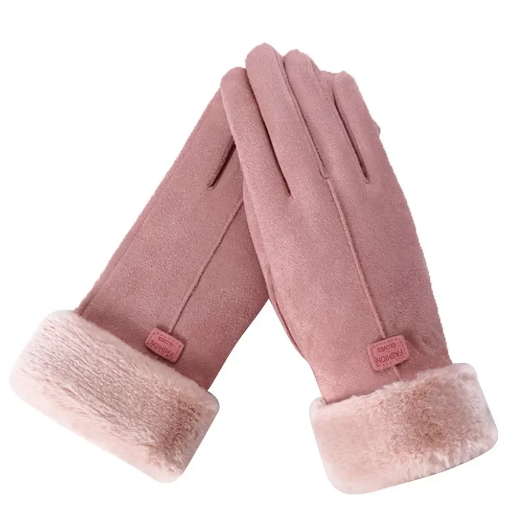 

2021 New Fashion Women Gloves Autumn Winter Cute Furry Warm Mitts Full Finger Mittens Women Outdoor Sport Female Cycling Gloves