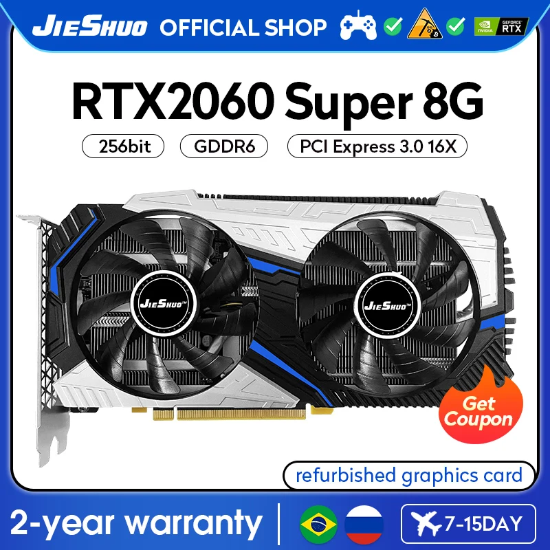 

JIESHUO NVIDIA RTX 2060 SUPER 8GB Gaming Graphics Card GDDR6 GPU 256-bit RTX2060SUPER 8G PC Desktop Video Office KAS RVN CFX Etc
