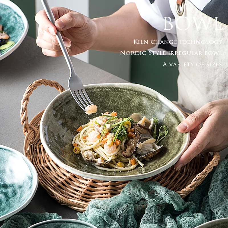 

FANCITY Creative Japanese ceramic noodle bowl household rice bowl large bowl vegetable bowl soup bowl western food salad bowl s