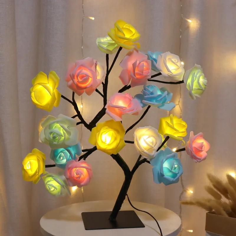 

Nordic Rainbow Flower Table Light for Bedroom Bedside Decorative Table Lamp LED Decor Desk Lamp Cherry Rose Tree Night Lights