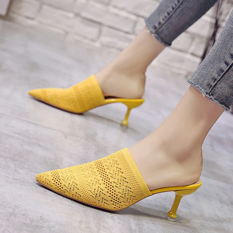 

2023 Net Red Lazy Baotou Half Slippers Women Summer Fashion Outer Wear Thin Heel Sexy Pointed High Heel Women's Shoes A1