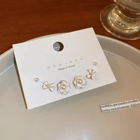 3 pairsset alloy flower stud earrings korean fashion female elegant ear jewelry women simple sweet accessories decoration gift