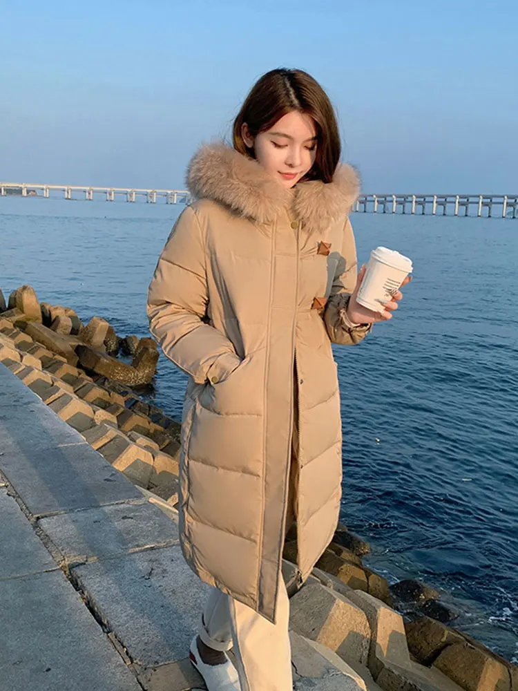 Solid Simple Women's Fashion Long Parkas Jackets 2022 Winter Female Down Cotton Hooded Thick Warm Jacket Casual Women Parka Coat