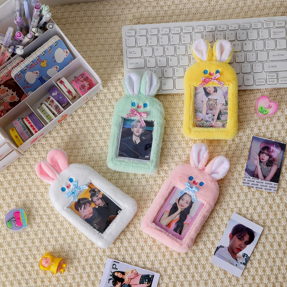 

New Arrival Kawaii Yellow Rabbit Plush Photocard Holder Photo Bus Card Protective Cover Case Bag Pendant Stationery