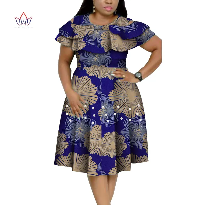 New Bazin Riche African Ruffles Collar Dresses for Women Dashiki Print Pearls Vestidos Clothing WY4401 | Тематическая одежда и