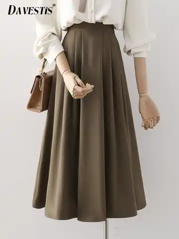 Simple Drape High Waist Skirt Women2023 Summer Fashion Solid Color Commuter Midi Skirts for Women's Casual Pleated Skirt