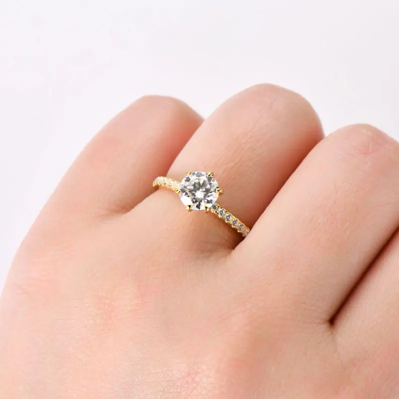 Фото IOGOU D1.00CT 6,5 мм круглое D кольцо с бриллиантом из муассанита для женщин, стерлинговое серебро 925 пробы, помолвка, ювелирные изделия, обручальные кольца №5