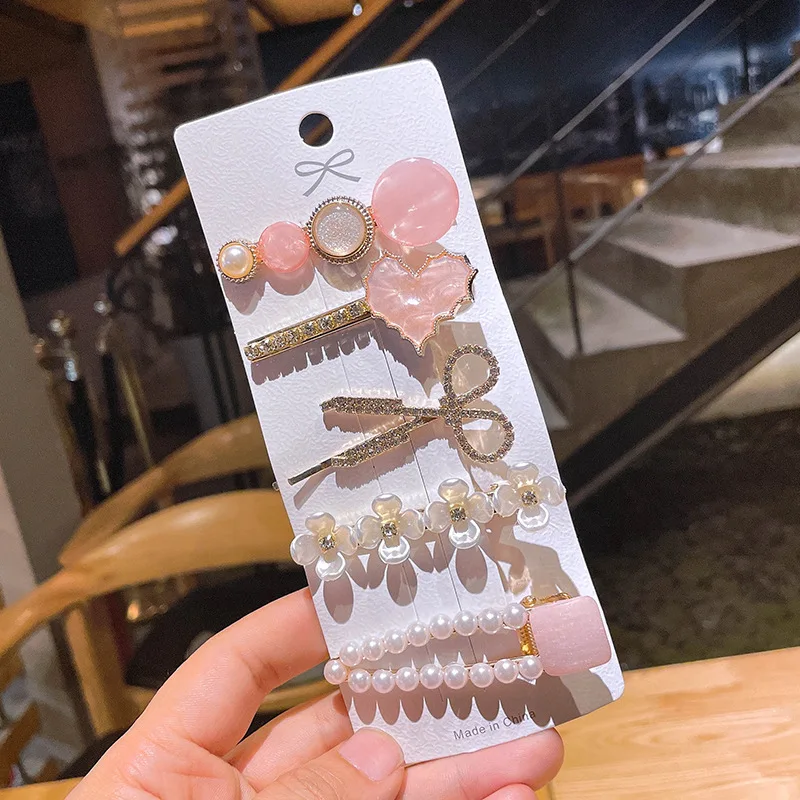 

New Fashion 5/6 Set Pearl Hair Clip For Women Korean Hairpin Geometric Crystal Hair Barrettes Girl Hair Accessories Hairgrip