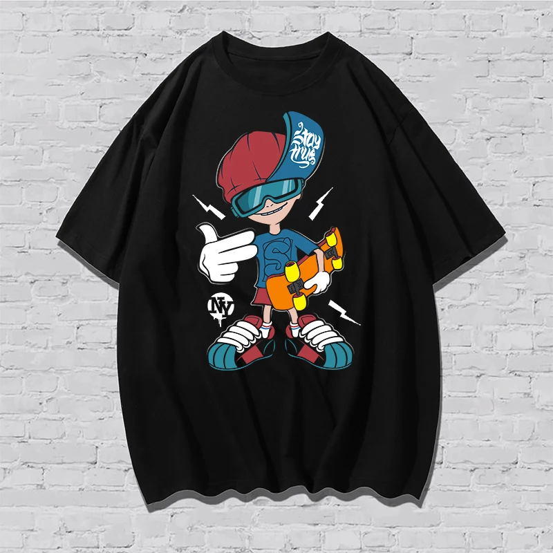 O-neck Cotton T-shirt for Men Women,Cool Skateboard Boy Prin