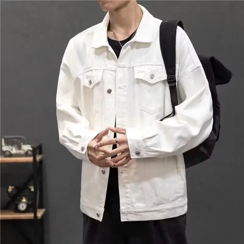 Белое джинсовое пальто мужская весна и осень 2024 новая модная куртка-карго