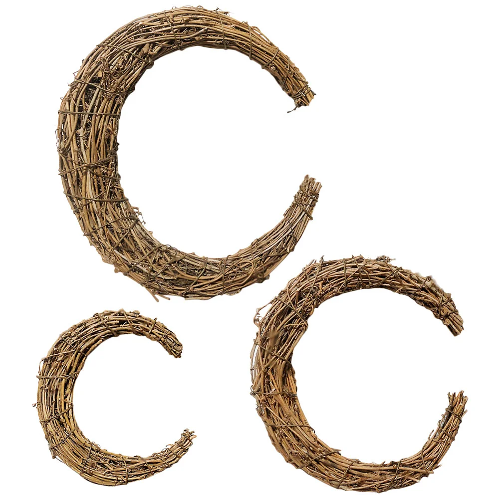 

3 Pcs Smilax Rattan Moon Wreath DIY Ring Wall Hanging Natural Frame Accessory