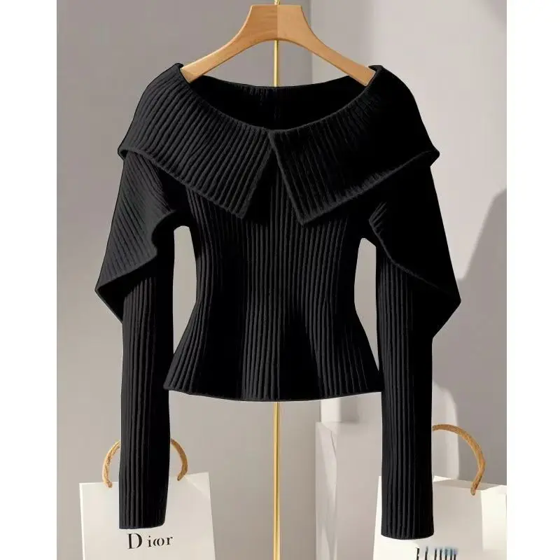 Осень-зима женский джемпер с разрезом на шее французский винтажный дизайн