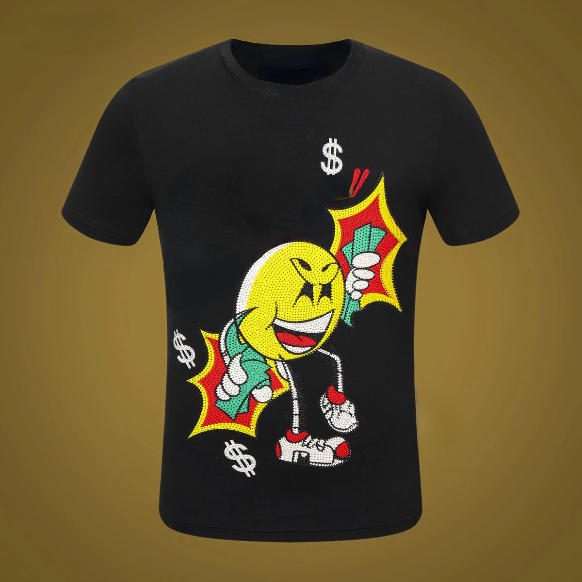 

2020 short sleeve t-shirt men's happy cartoon smiling face hot diamond trend summer half sleeve Fashion Top