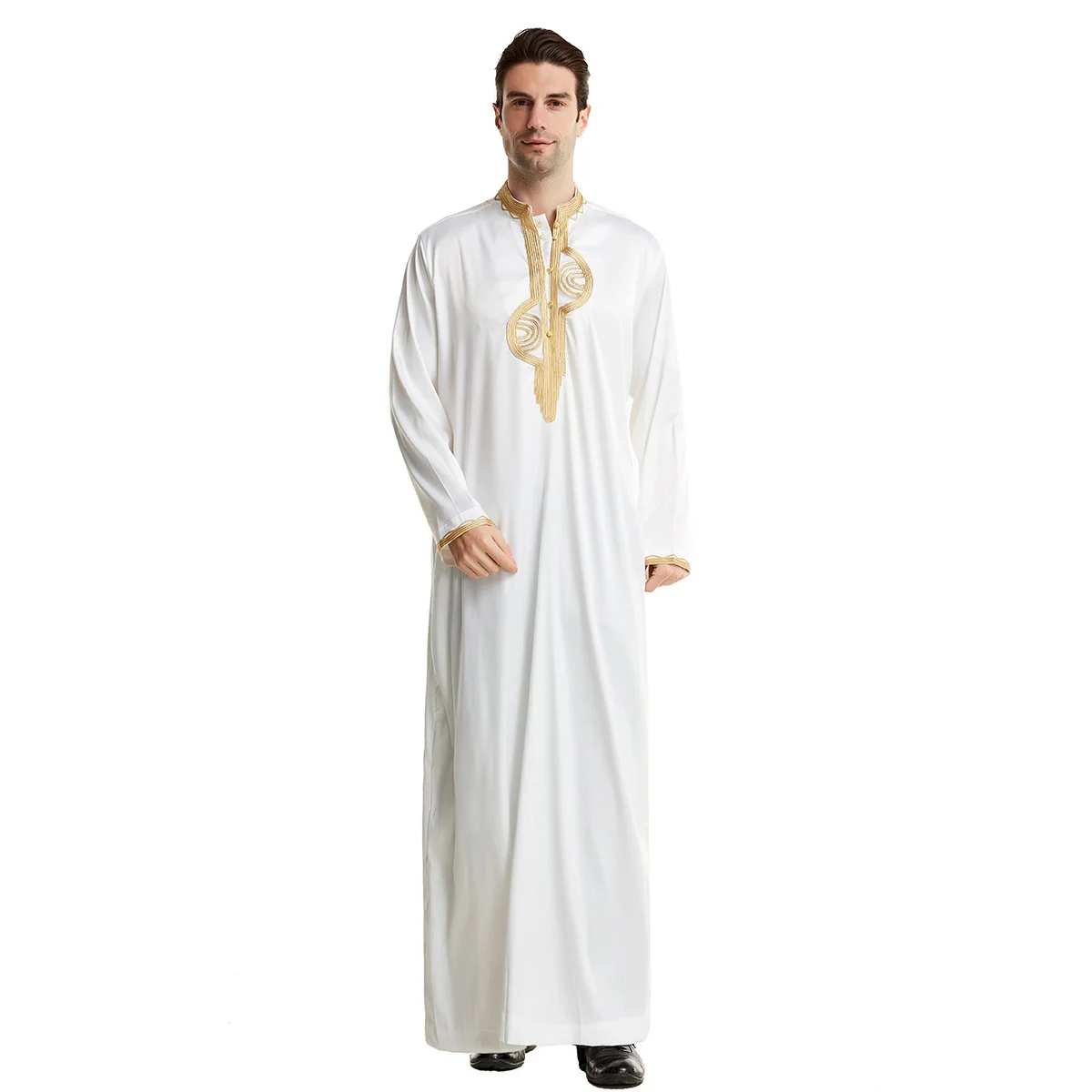 Abaya For Men Muslim Spring Summer Arab Islam Pakistan Robe Upright Collar Embroidery Pure Color Robe Muslim Men Clothing