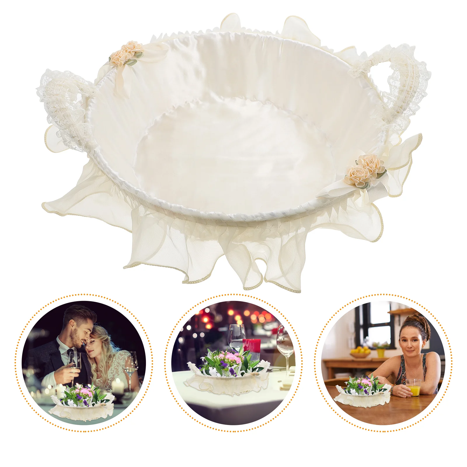 

Wedding Lace Basket Rattan Basket Delicate Storage Basket Flower Container