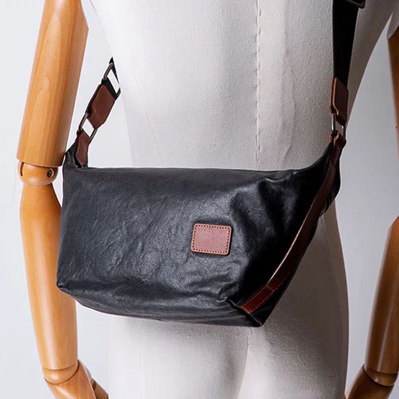 

AETOO Leather men's one-shoulder messenger bag cowhide Japanese tide brand casual dumpling bag simple leather small bag 2022 ne