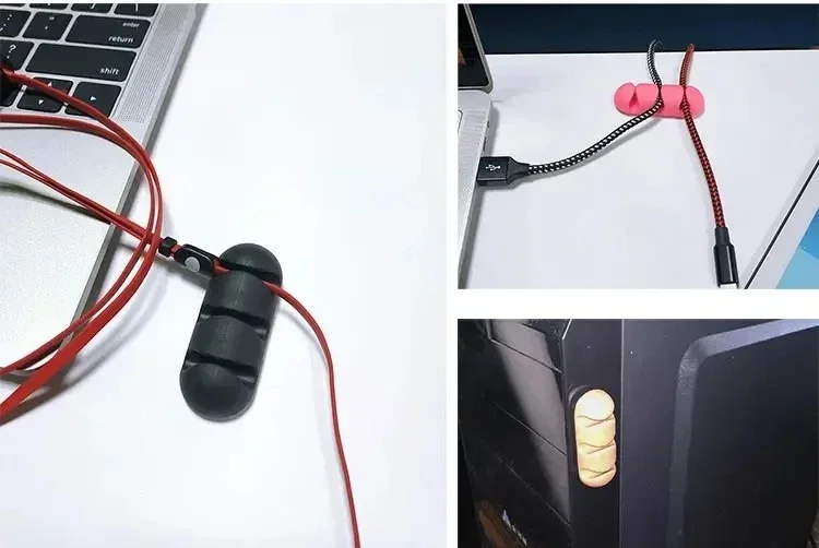 Фото Силиконовый органайзер для кабелей DIY: регулируемый держатель для зарядных кабелей и проводов, настольные клипсы для упорядочивания кабелей №4