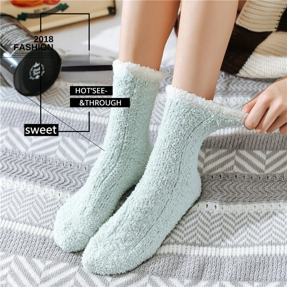7 Pairs Women's Winter Coral Fleece Socks Thickened Warm Confinement Sleep Socks Towel Home Floor Women Socks