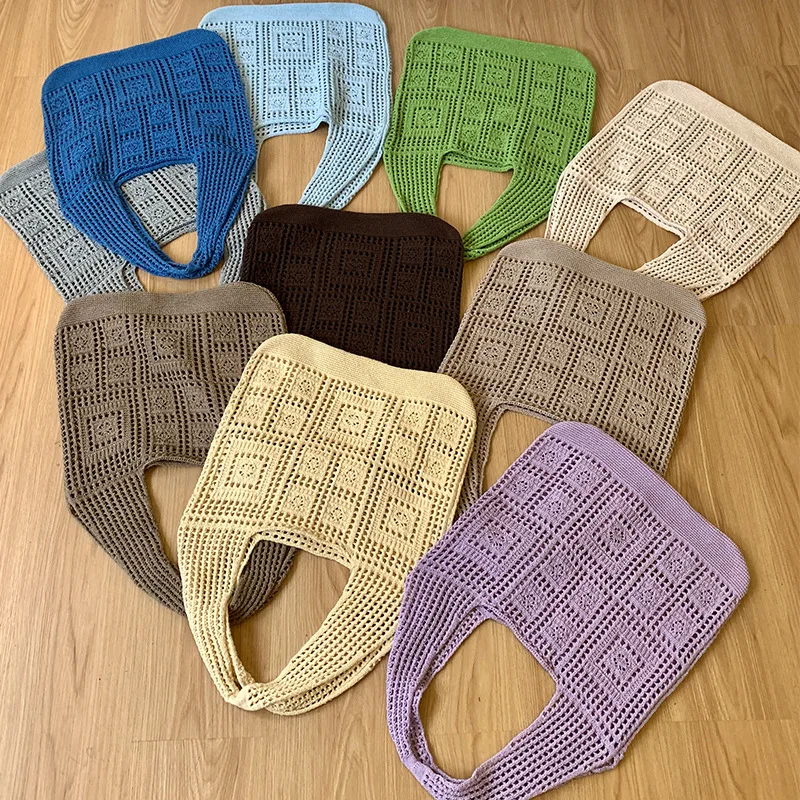 2023 Women Luxury Vintage Knitted Shoulder Bag Hollow Out Mesh Design