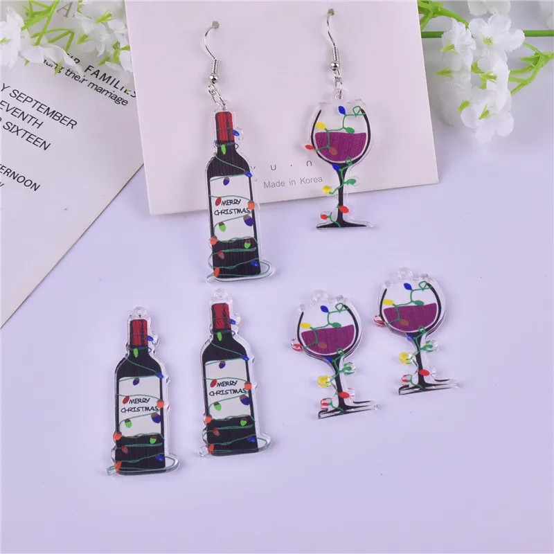 

10pcs/pack Christmas Red Wine Bottle Glass Arcylic Charms for DIY Jewelry Making Bulk Items Wholesale