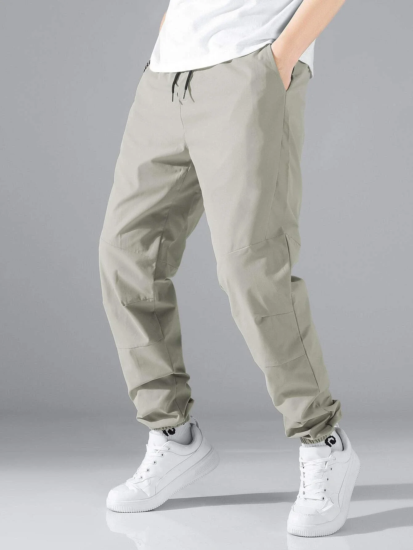 

Men Drawstring Waist Slant Pocket Pants