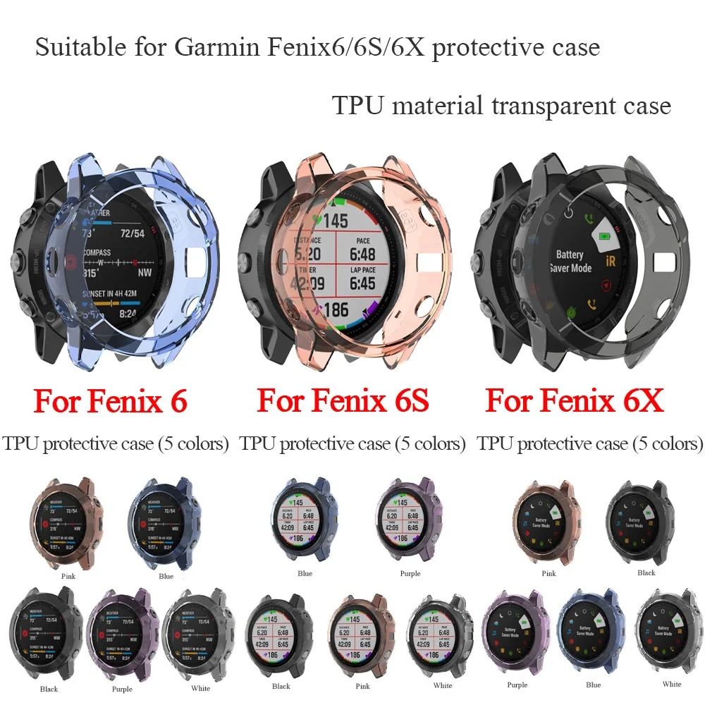 TPU Soft Protector Case For Garmin Fenix 6/6S/6X Smartwatch Bumper Shell Cover for Fenix 6/6S/6X Pro Drop-proof Rubber Case