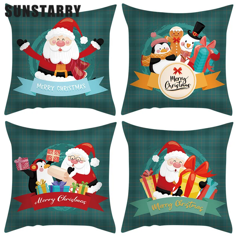 

Santa Claus Cartoon Pillow Case Christmas Decoration Polyester Cushion Cover Living Room Bedroom Pillowcase 45x45cm Funda Cojin