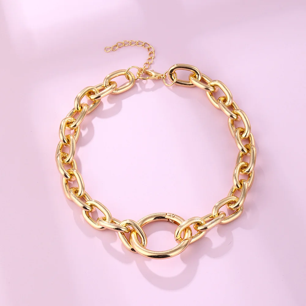 

Retro Punk Hollow Circle Pendant Chunky Choker Necklace For Women Creative Thick Chain Clavicle Chain Necklace Fashion Jewelry