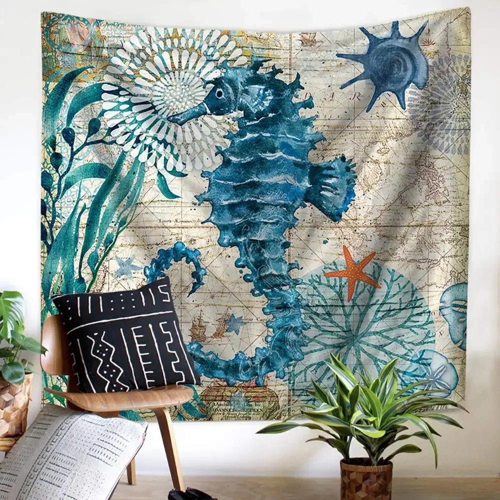 Настенный гобелен Мандала Индийская спальня Висячие гобелены с зеленой рыбой