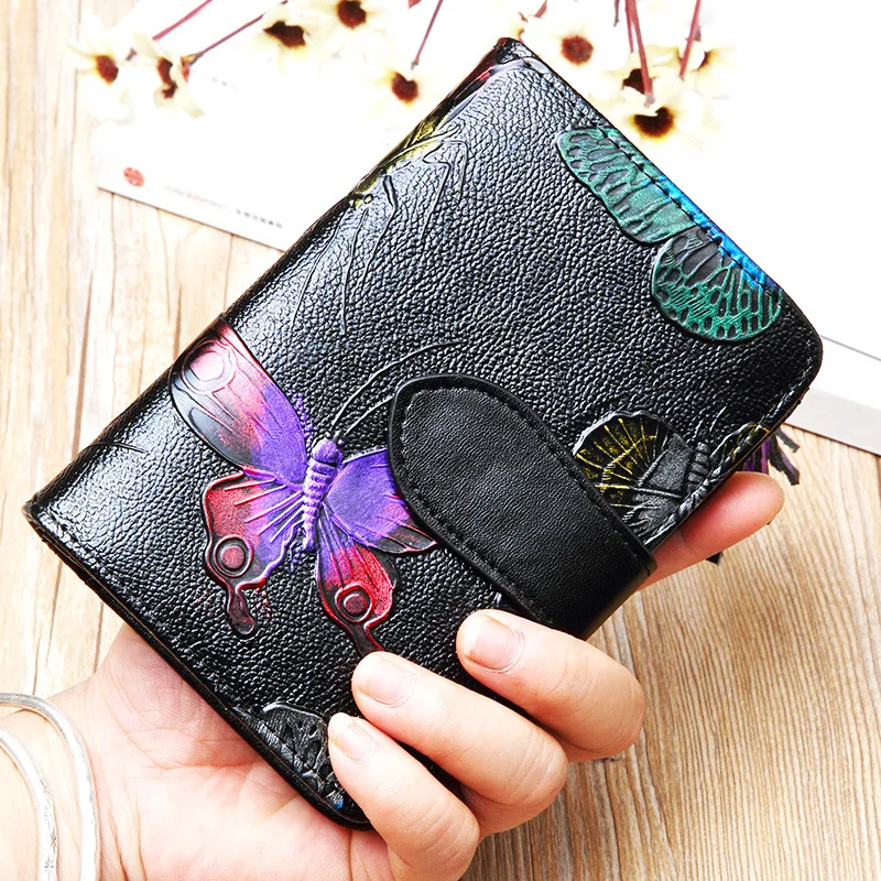 Vintage Wallet Women Short Leather Cowhide Lady Card Bag Wallet Personality Wallet Mini Coin Pocket Multifunctional Folding