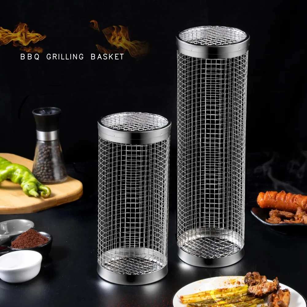 

Stainless Steel Barbecue Basket Rolling Grilling Basket Mesh BBQ Cylinder Outdoor Picnics Camping BBQ Grill Baskets Tools