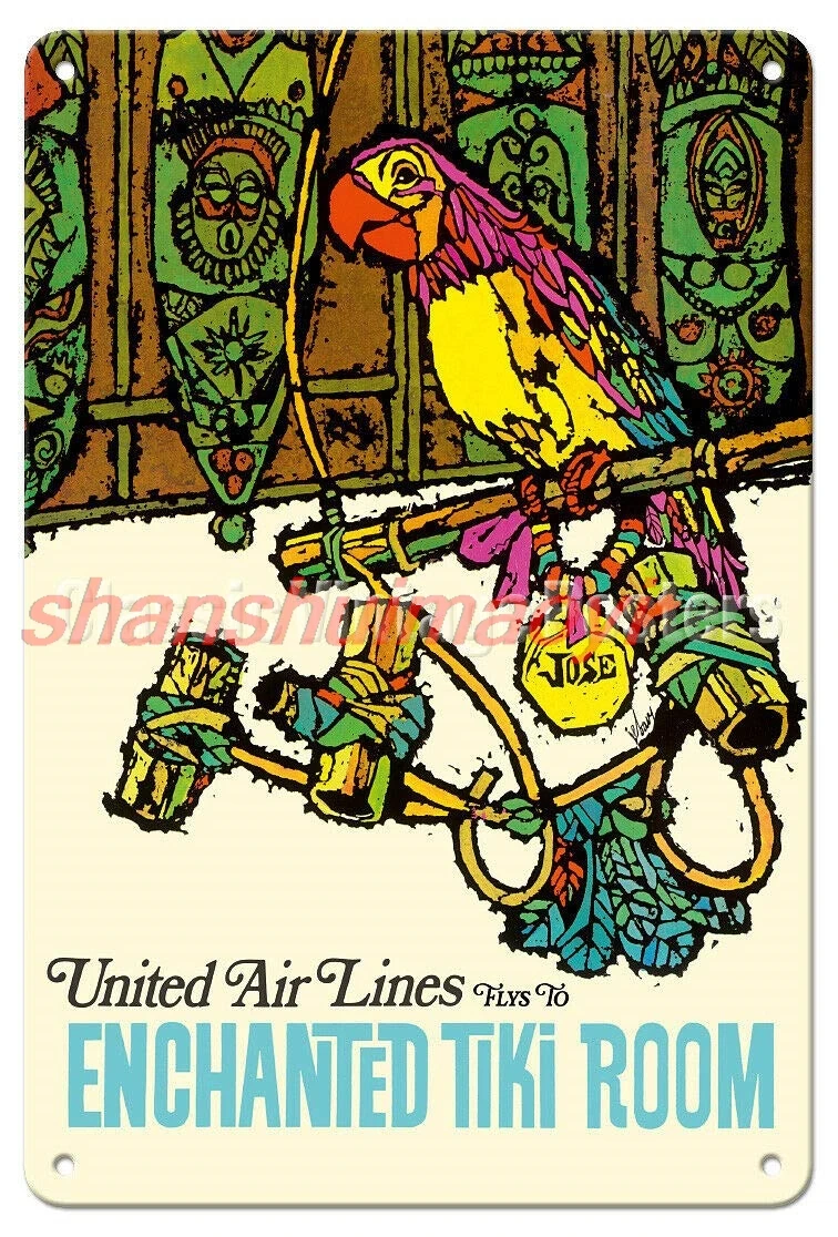 L Зачарованная комната Тики United Air Lines Винтажный туристический постер