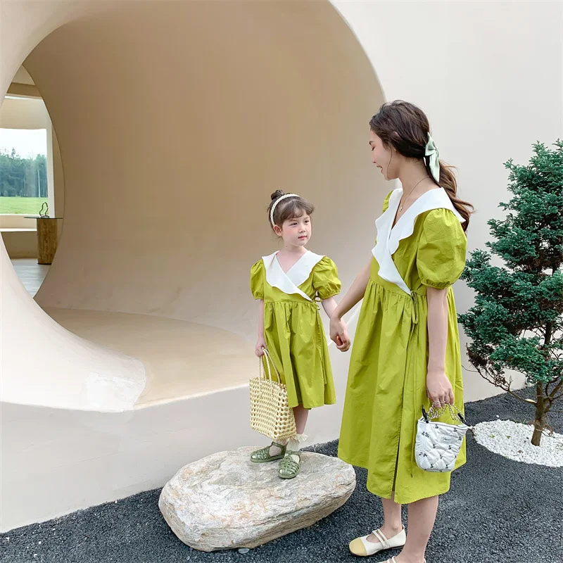 

Personalized Parent-child Dress New Summer Mother and Daughter Dress Ruffle Collar Cotton Skirt Girls Korean Style Dress