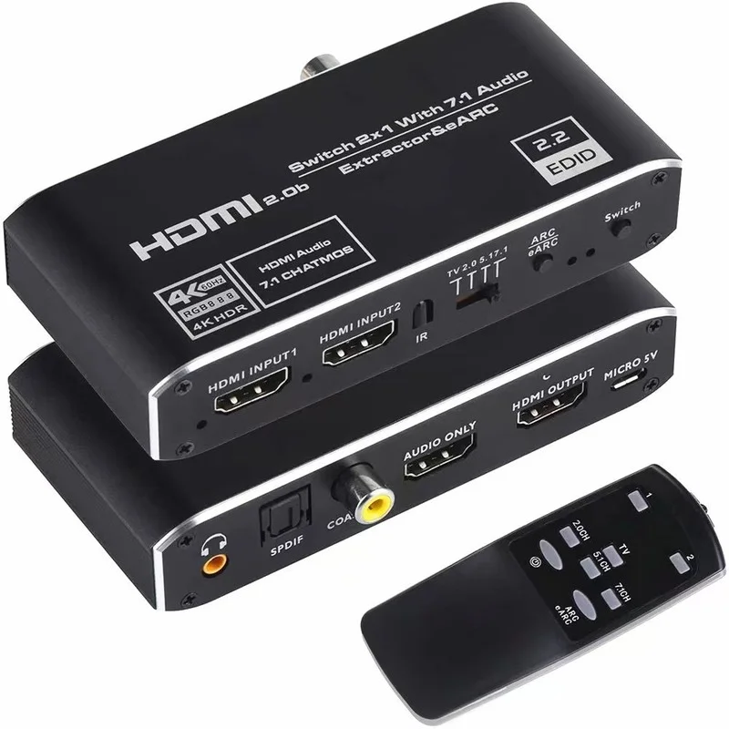 

HDMI-Compatible Switch 1 In 2 Out Switcher Splitter Box 1x2 Support 4K 60Hz Audio Separation for LPCM Dolby