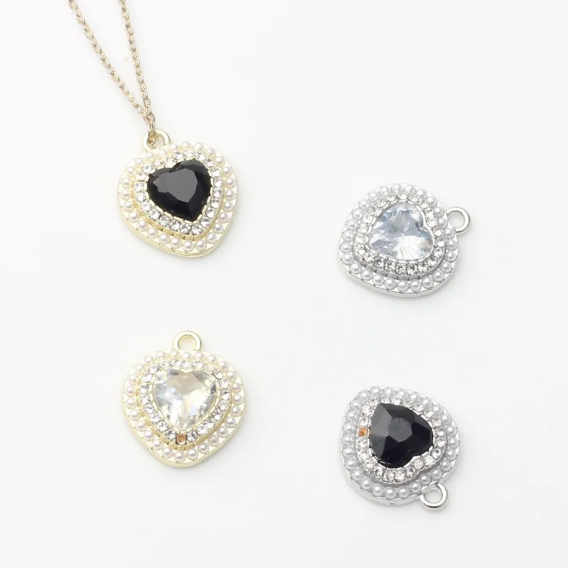 

Винтажный сплав Гальваническое сердце инкрустированный цирконием жемчугом аксессуары DIY ювелирные изделия серьги аксессуары материалы