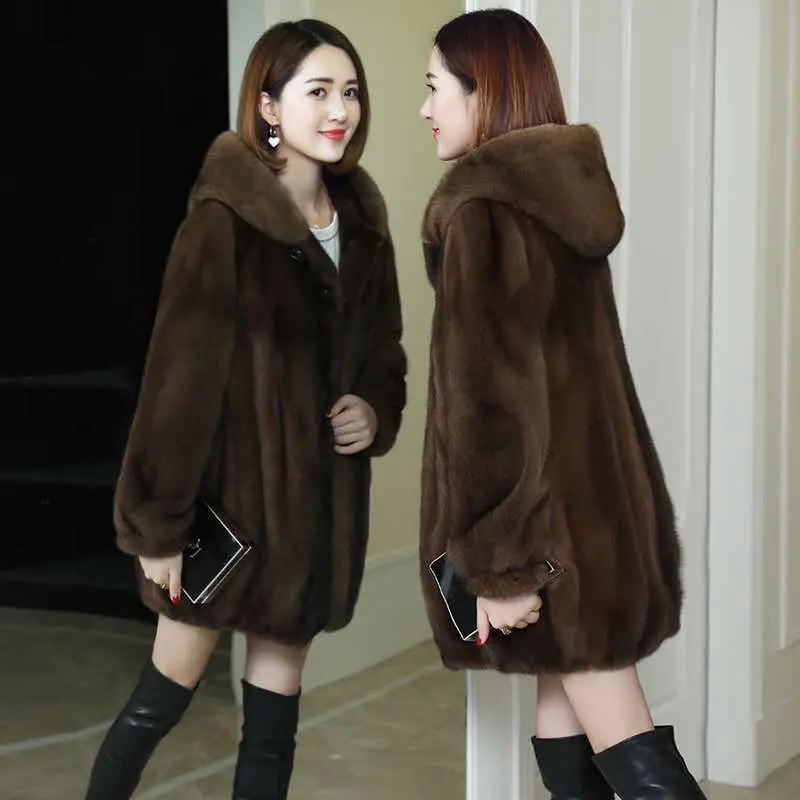 

Woman High Quality Faux Rabbit Coat Female Warm Outerwear Autumn Faux Fox Fur Collar Coat Jacket Overcoat Hooded Jacket G204