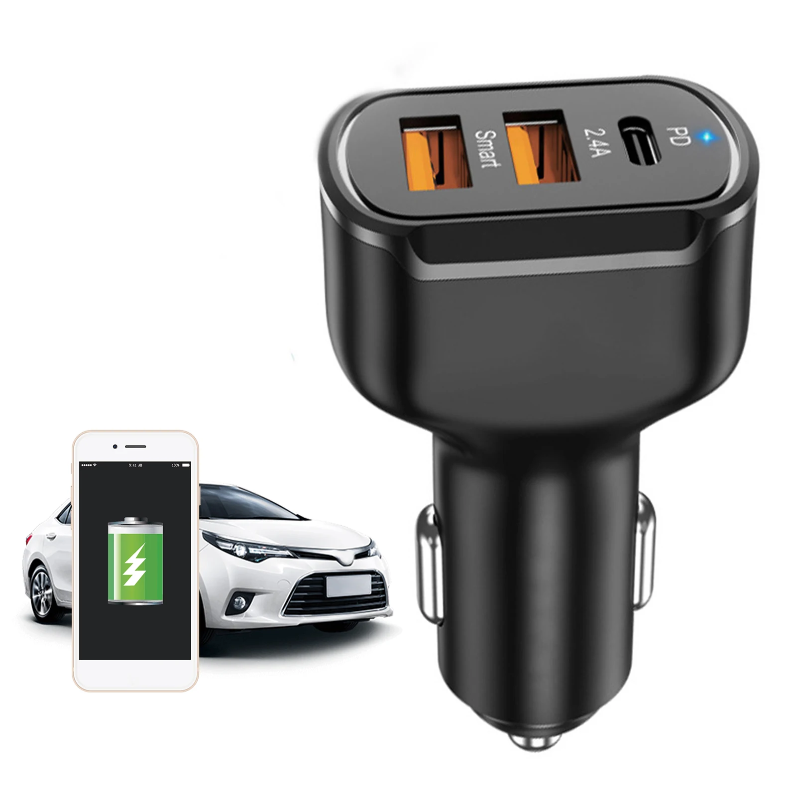 

PD Fast Car Charger 30W USB C Car Charger 2.4A Fast Charging Car Adapter 3 Ports USB PD Quick Charger For Smart Phones Sports