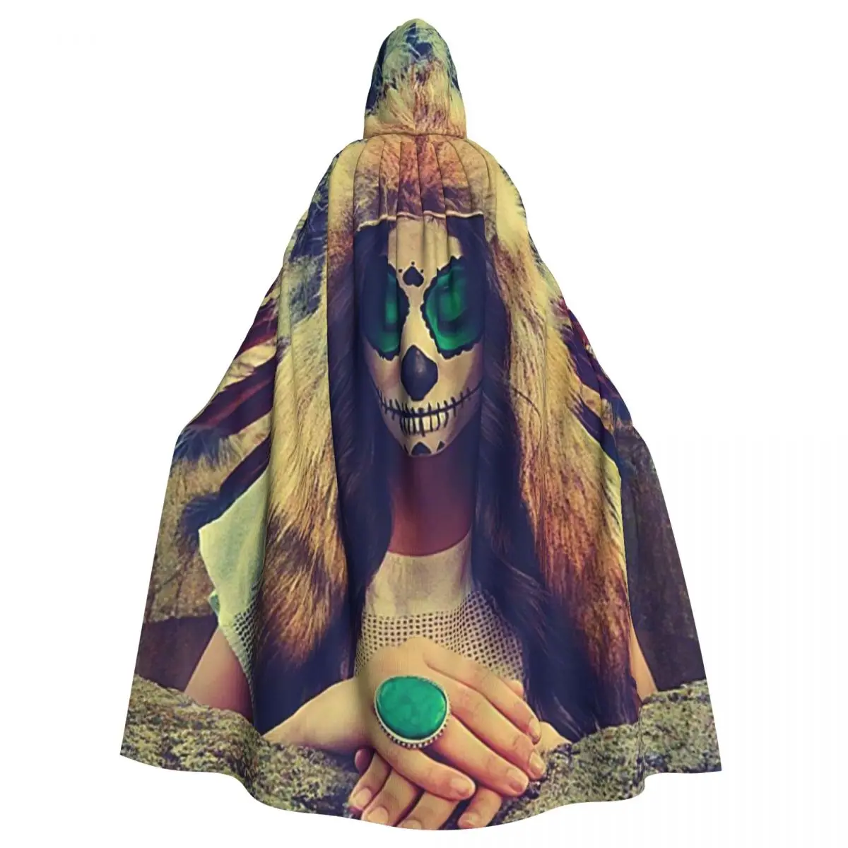 

Sugar Skull Halloween Party Cosplay Woman Men Adult Long Hero Witchcraft Witchcraft Robe Hood Cloak Cosplay