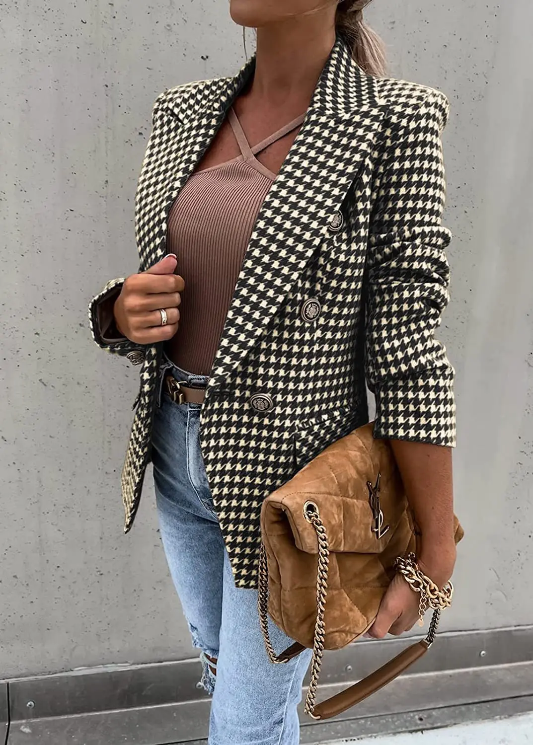 2023 Spring and Autumn New Plaid Printing Casual Jacket Slim Commuting Small Suit Blazer Women