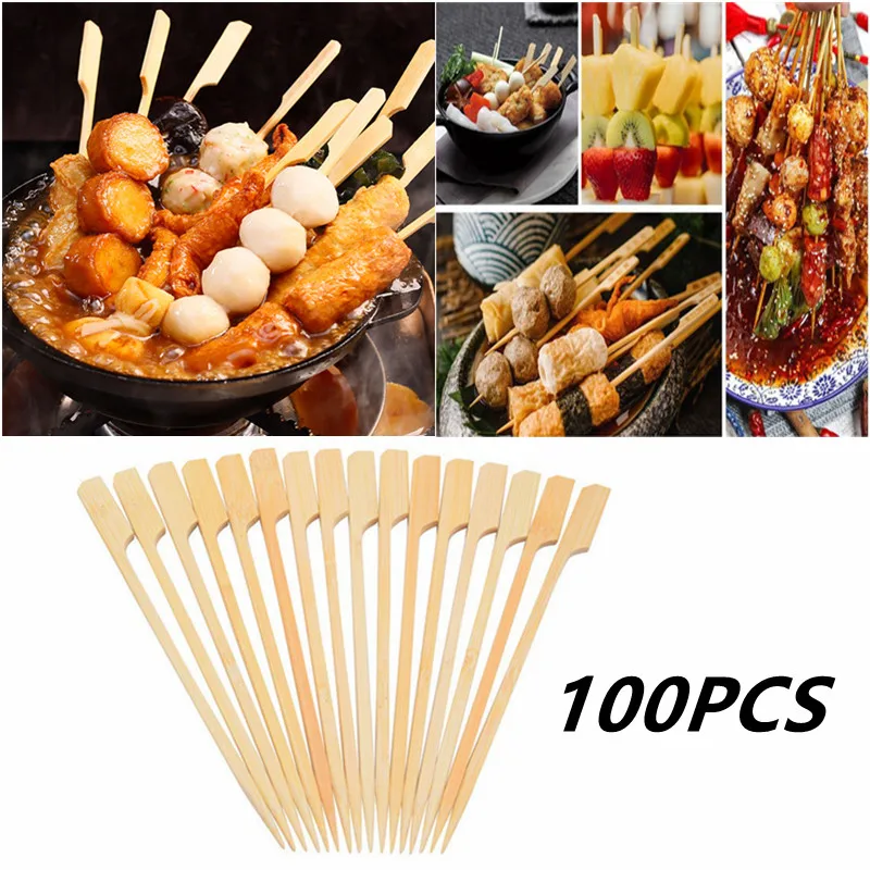 100PCS Bamboo Wood BBQ Skewers Disposable Long Sticks Barbecue Meatballs Kebabs Sticks for Kitchen Party Camping Parties Tools