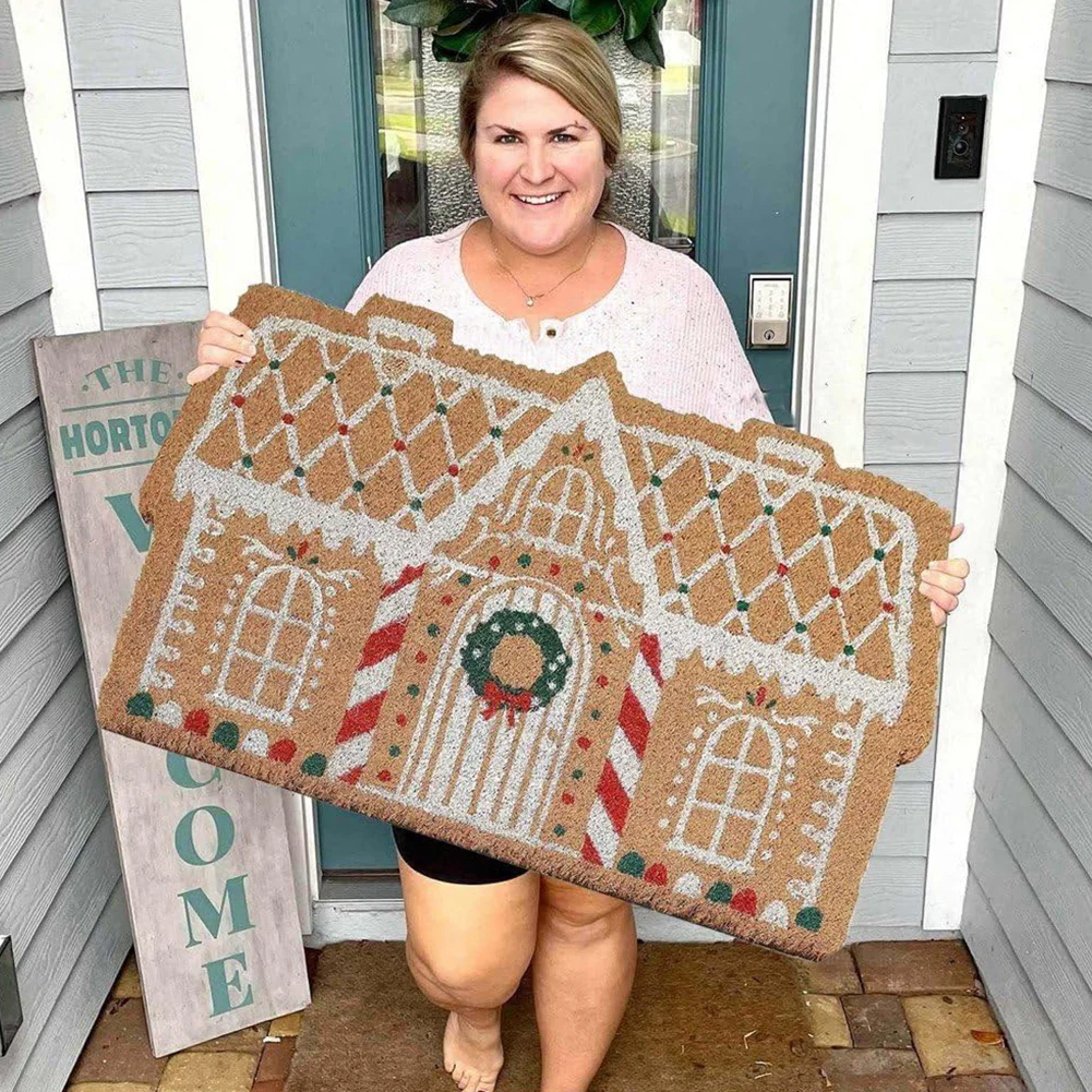 Рождественский коврик для пряничного домика 40x60 см приветствия нескользящий