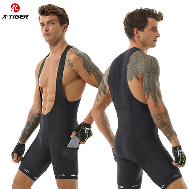 

X-TIGER Bike Bib Shorts With Pocket Cycling Tights Black Webbing Men's Cycling Shorts MTB Shockproof Cushion Bicycle Bib Shorts