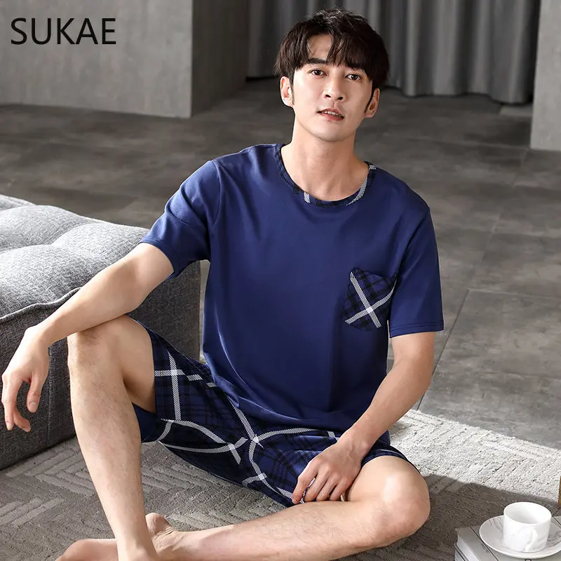 SUKAE L-4XL Summer Shorts for Men Cotton Sleepwear Soccer Printing Pajamas Set Causal Pyjama Boy Loungewear Leisure Male Pijamas