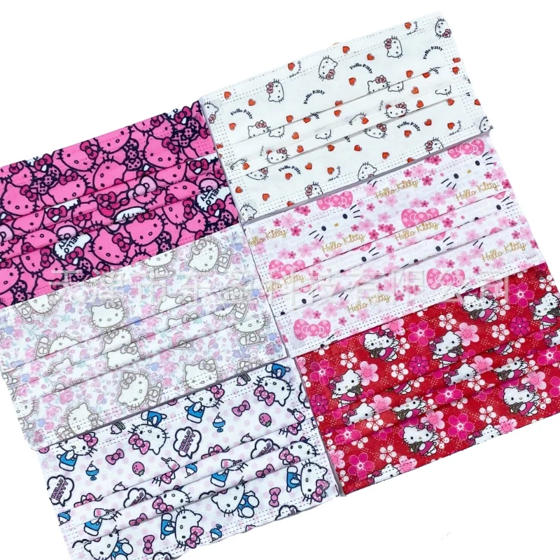 

50Pcs Kawaii Sanriod Hello Kittys My Melody Aldult Disposable Face Masks Three Layers of Protection Printed Dust Mask Home NoBox