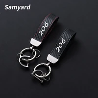 for peugeot 206 207 208 301 307 308 508 2008 3008 5008 carbon fiber leather car keychain key rings car accessories