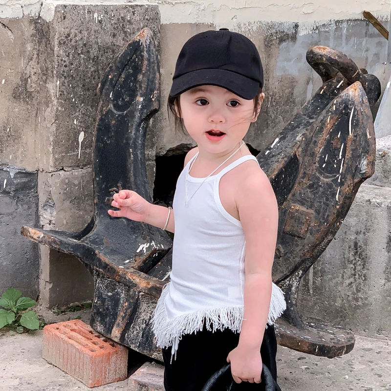 

Baby Girls Shirts2023 Summer Solid Sleeveless Tassel Shirt for Toddler Girls Fashion Tops Children Clothing Costumes